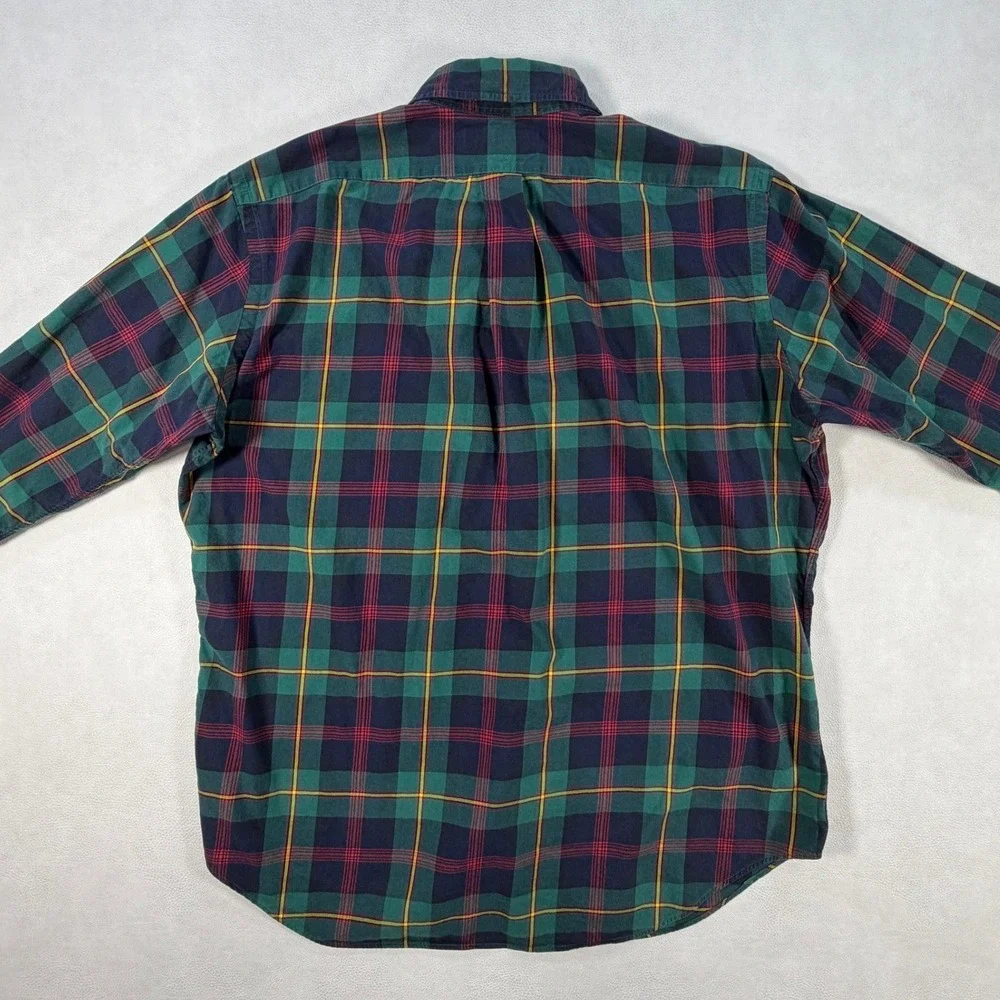 Ralph Lauren Mens Large Plaid Button Down Shirt Classic Fit Green Navy Blue